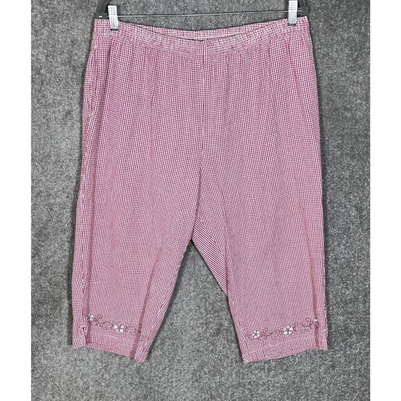 Essentials By Maggie Seersucker Capri Pants Womens Size 18/20W Floral Embroidery - Picture 1 of 10